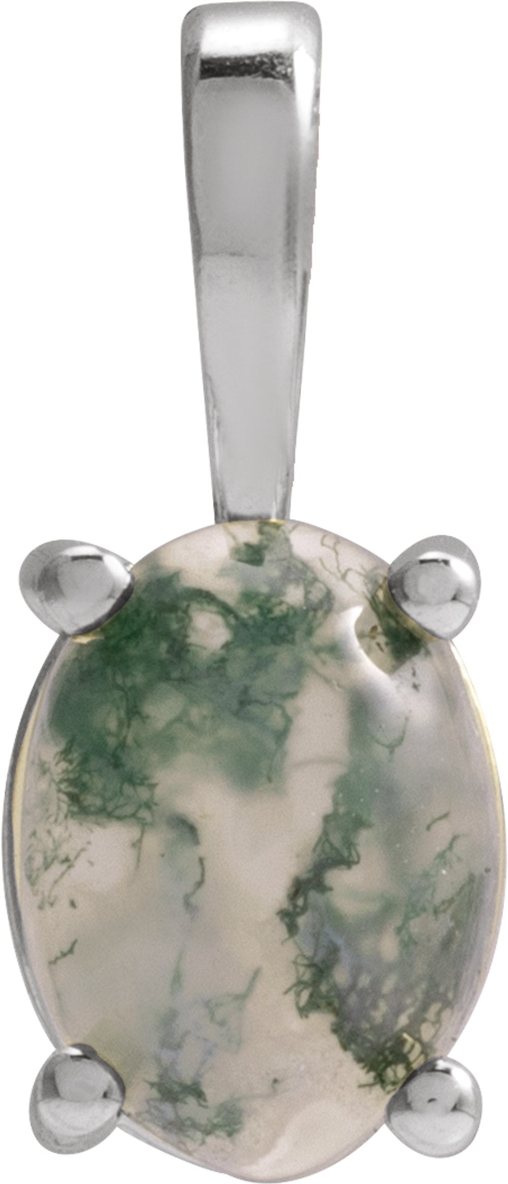 14K White Gold Natural Moss Agate Pendant