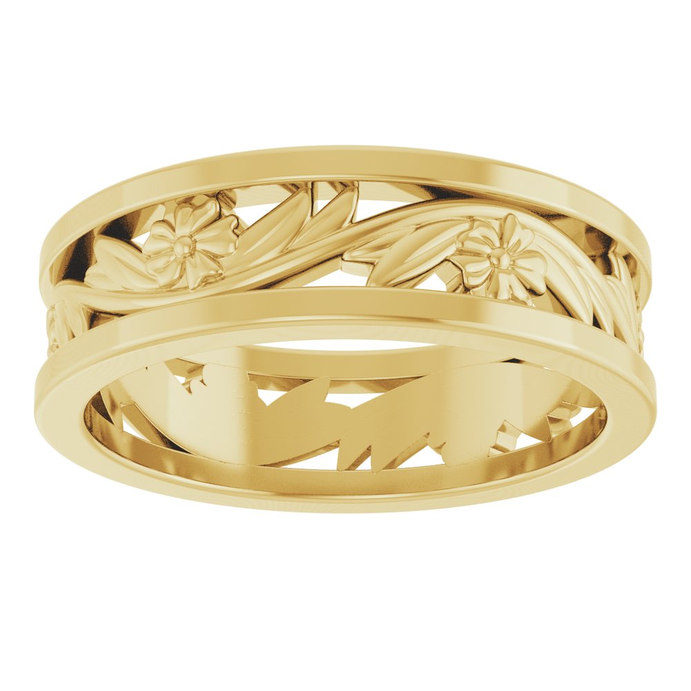 14K Yellow Gold 5.8 mm Floral Flat Band Size 7.5
