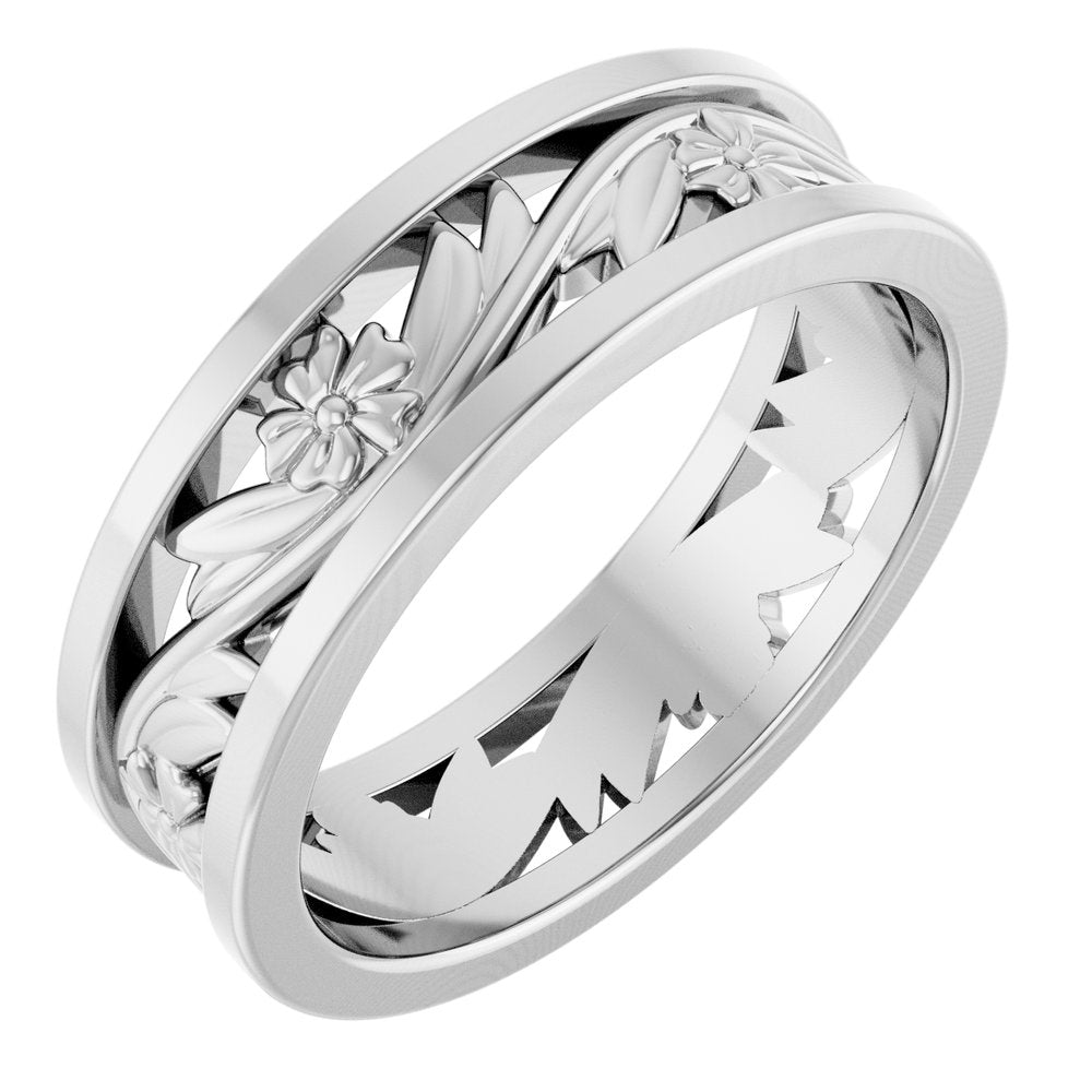 14K White Gold 5.8 mm Floral Flat Band Size 7.5