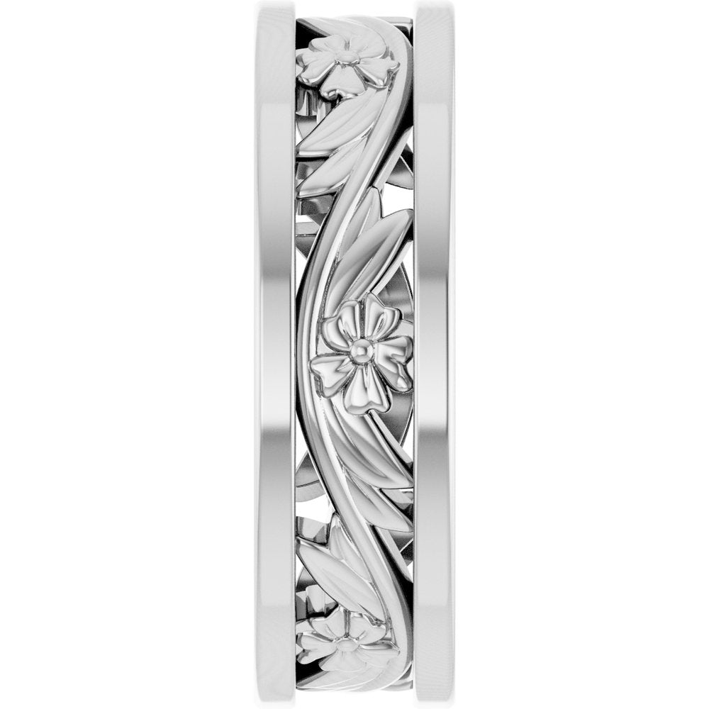 14K White Gold 5.8 mm Floral Flat Band Size 7.5