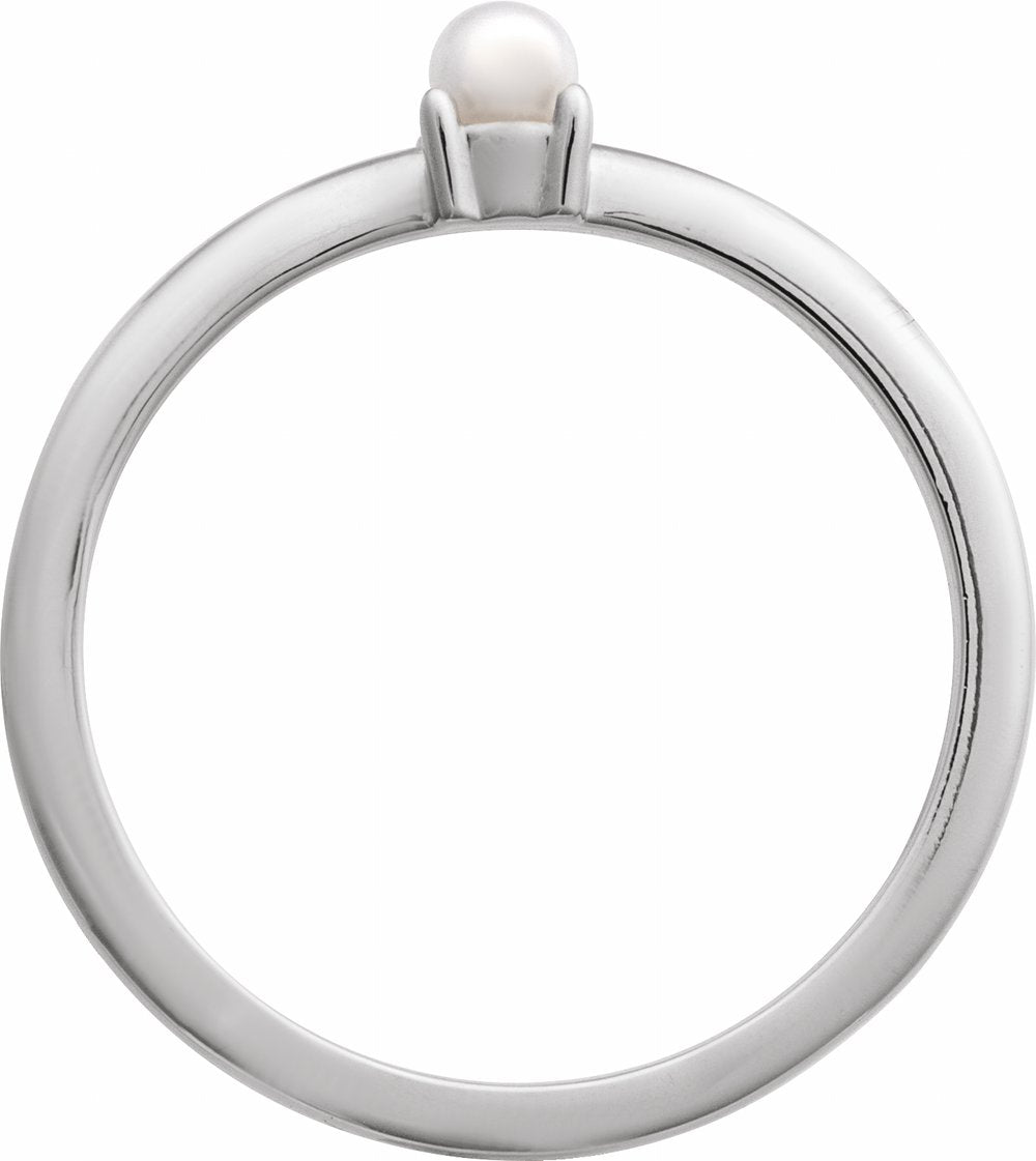 14K White Cultured White Seed Pearl Ring