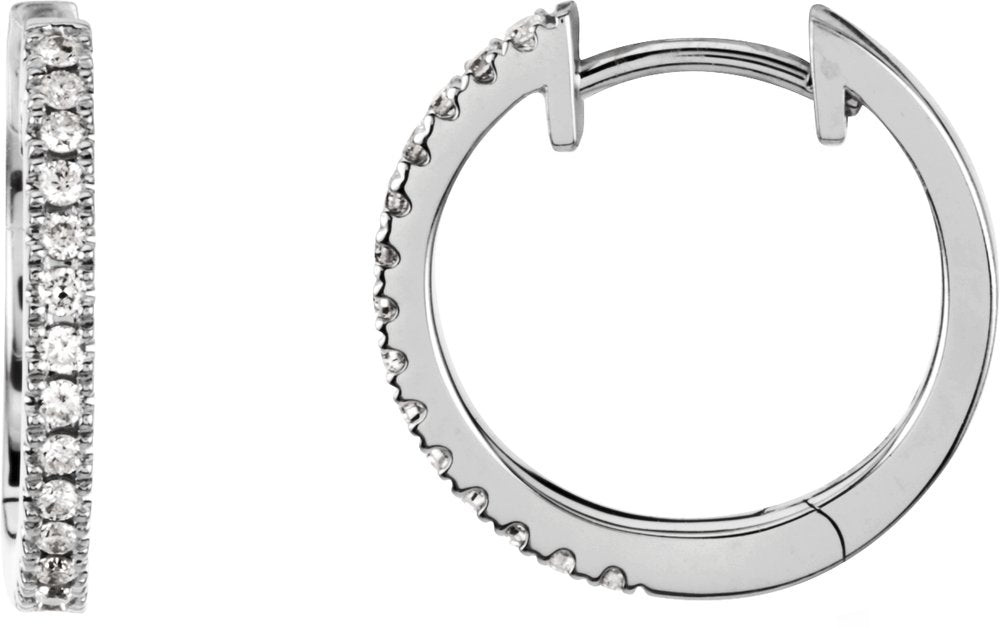 14K White Gold 1/6 CTW Natural Diamond Hinged 14.15 mm Hoop Earrings