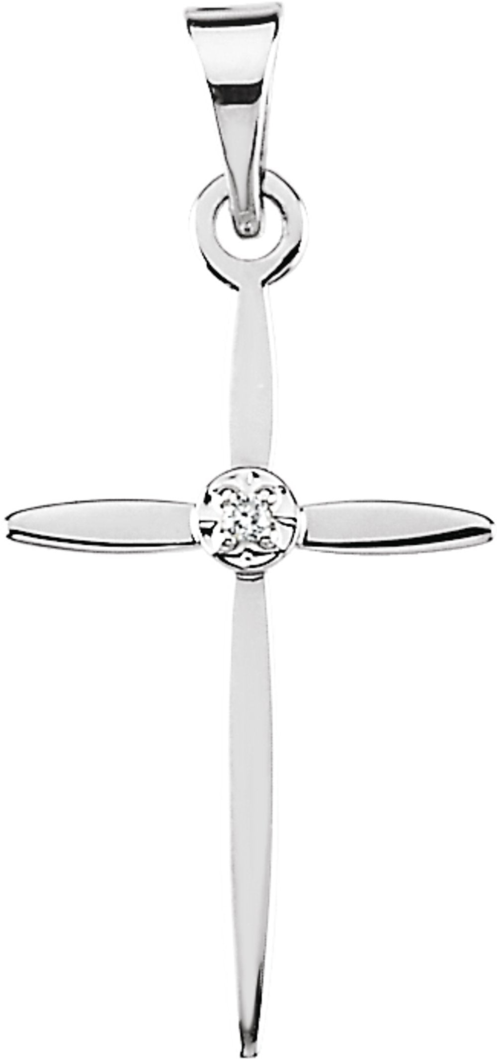 14K White Gold .005 CT Natural Diamond Cross Pendant