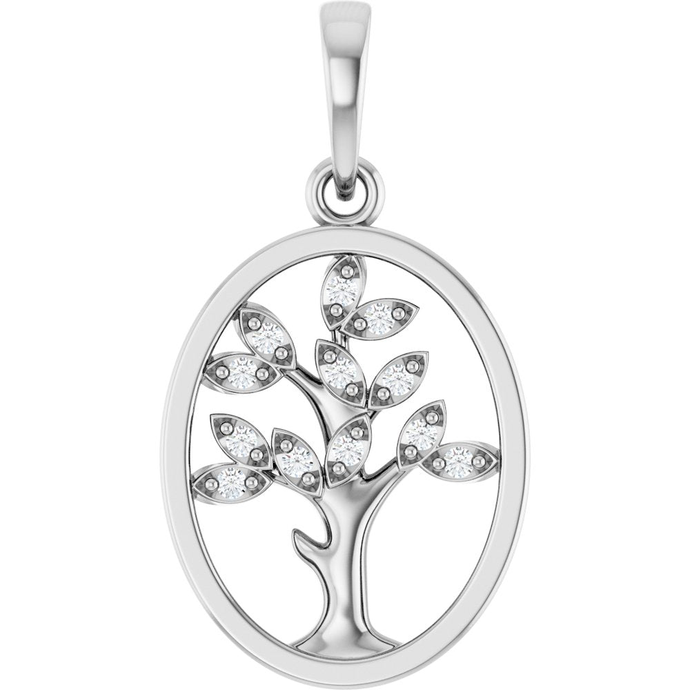 14K White Gold .05 CTW Natural Diamond Tree of Life Pendant