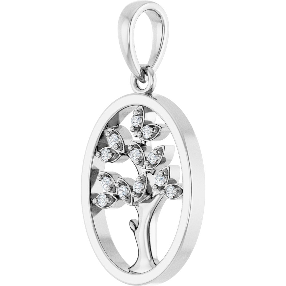 14K White Gold .05 CTW Natural Diamond Tree of Life Pendant