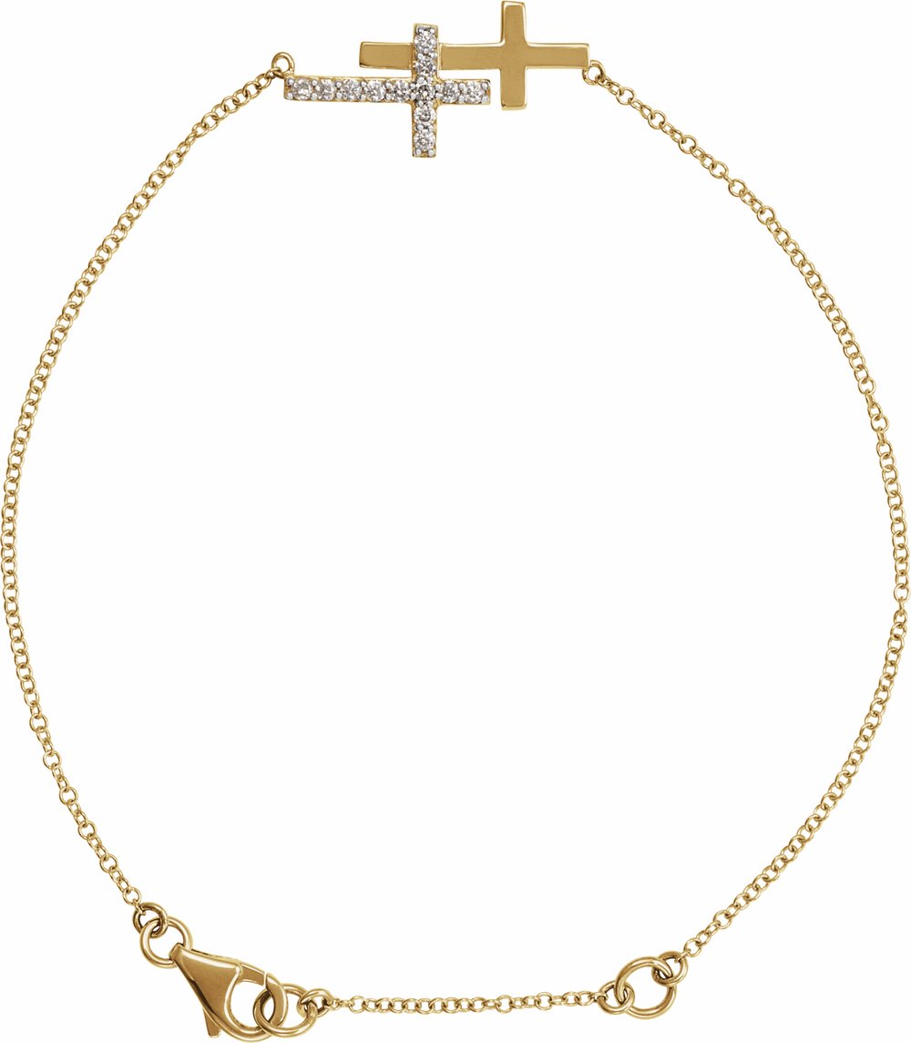 14K Yellow Gold 1/5 CTW Natural Diamond Double Sideways Cross 7-8" Bracelet
