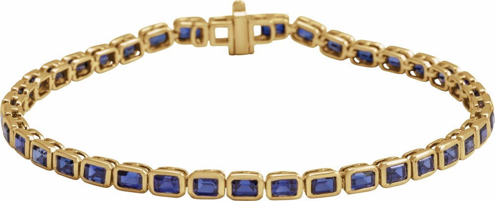 14K Yellow Gold Lab-Grown Blue Sapphire Line 7" Bracelet