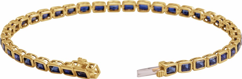 14K Yellow Gold Lab-Grown Blue Sapphire Line 7" Bracelet