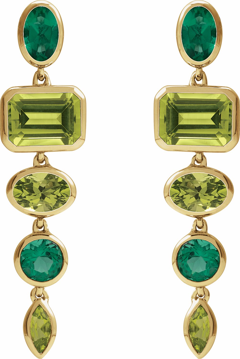 14K Yellow Gold Natural Peridot & Lab-Grown Emerald Dangle Earrings