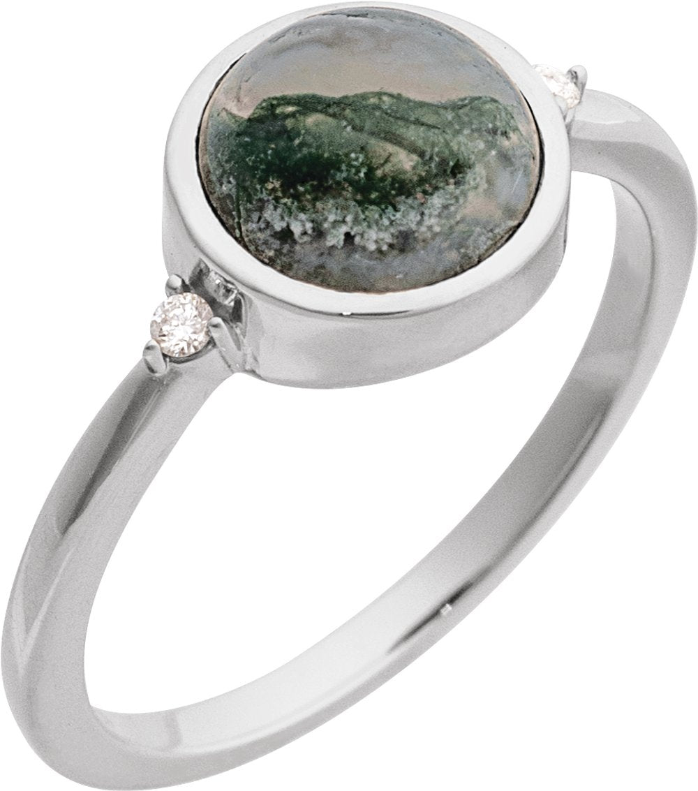 14K White Gold Natural Moss Agate & .03 CTW Natural Diamond Ring