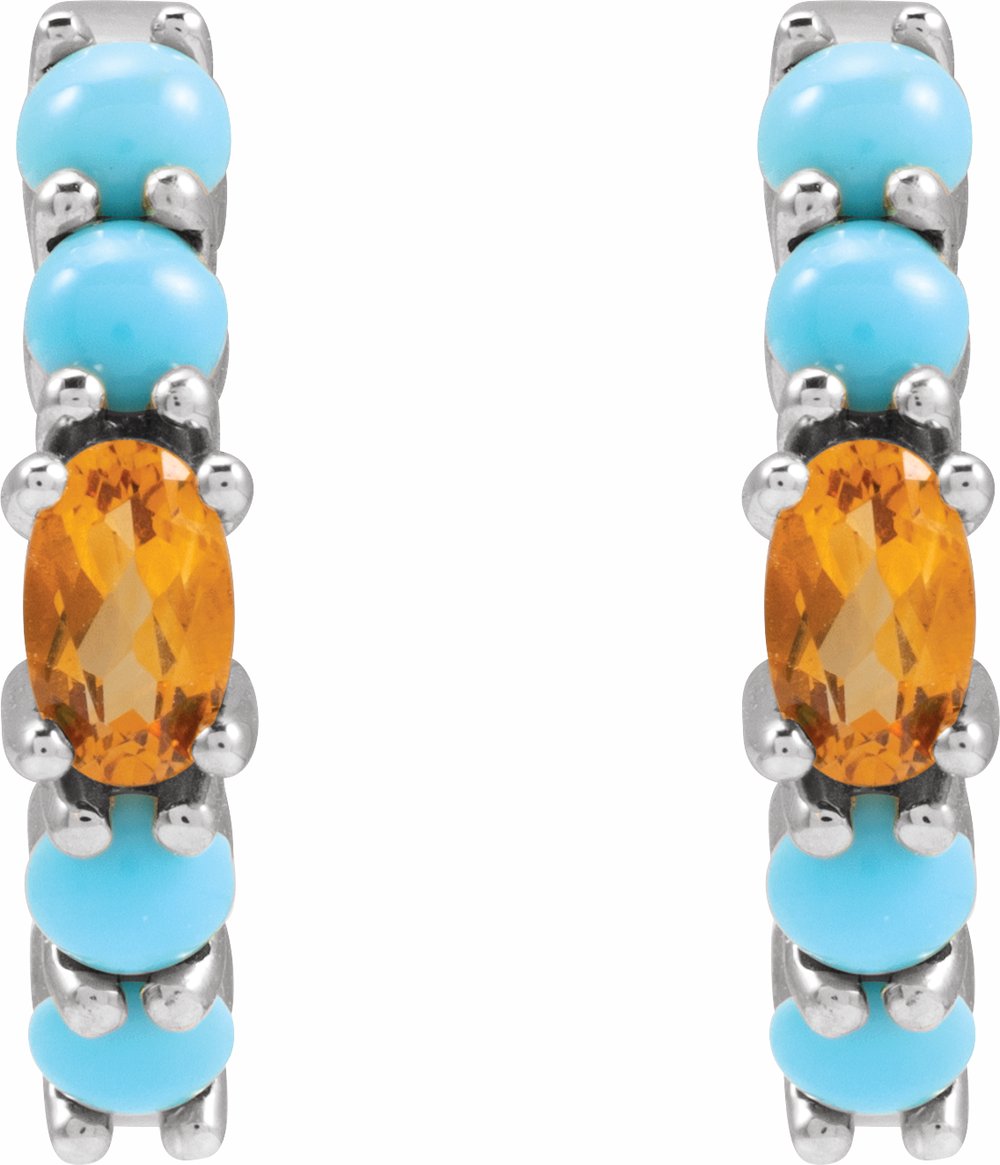 Sterling Silver Natural Citrine & Natural Turqouise 19.6 mm Hoop Earrings