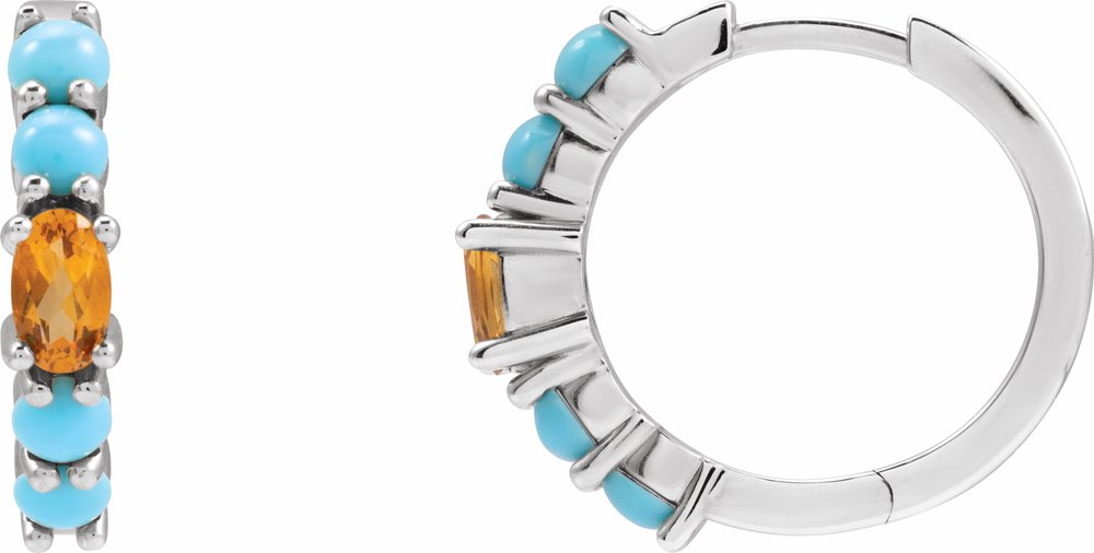 Sterling Silver Natural Citrine & Natural Turqouise 19.6 mm Hoop Earrings