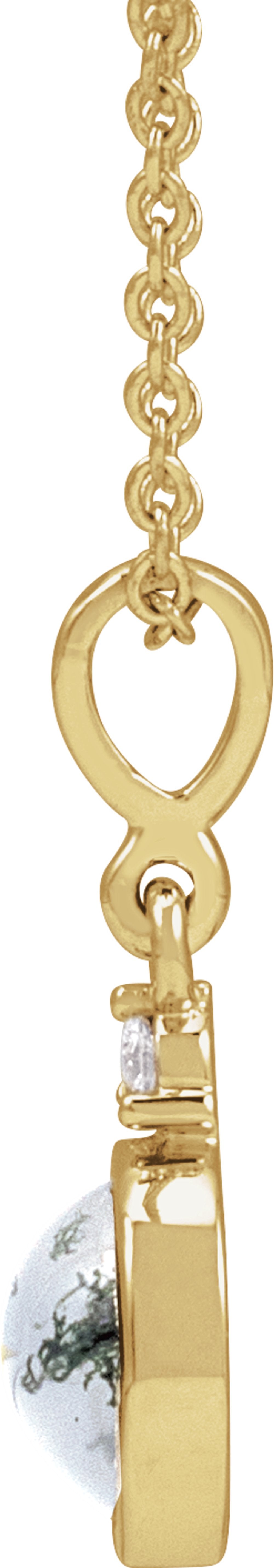 14K Yellow Gold 6 mm Natural Moss Agate & .03 CTW Natural Diamond 16-18" Necklace