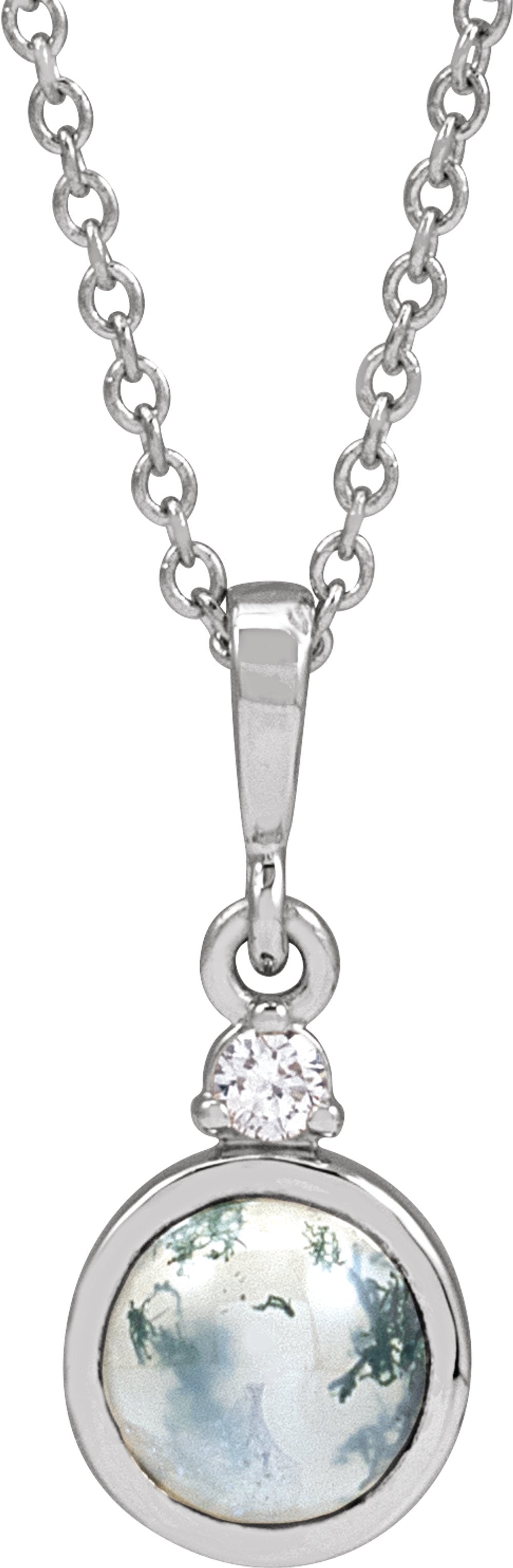 Sterling Silver 6 mm Natural Moss Agate & .03 CTW Natural Diamond 16-18" Necklace