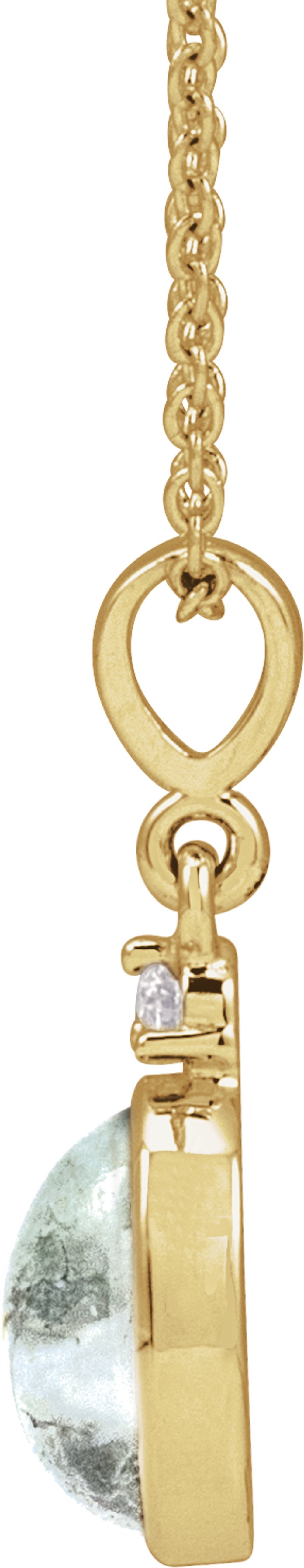 14K Yellow Gold 8x6 mm Natural Moss Agate & .03 CTW Natural Diamond 16-18" Necklace