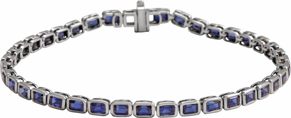 14K White Gold Lab-Grown Blue Sapphire Line 7" Bracelet