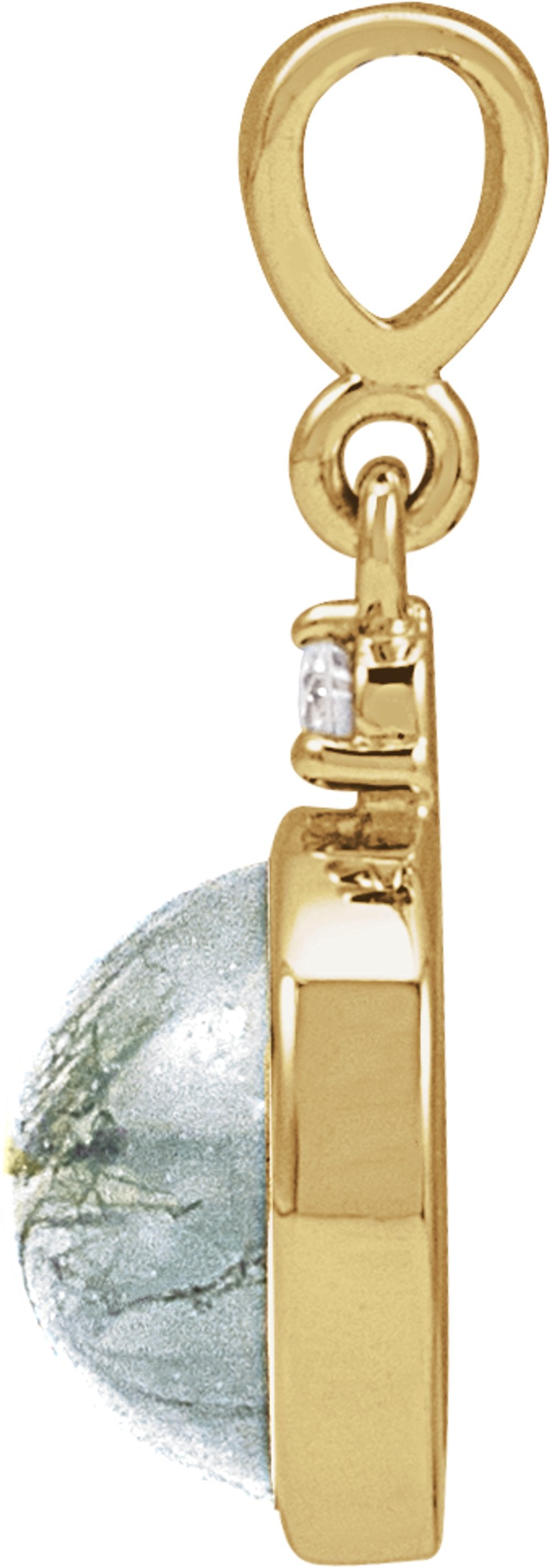 14K Yellow Gold 8 mm Natural Moss Agate & .03 CTW Natural Diamond Pendant