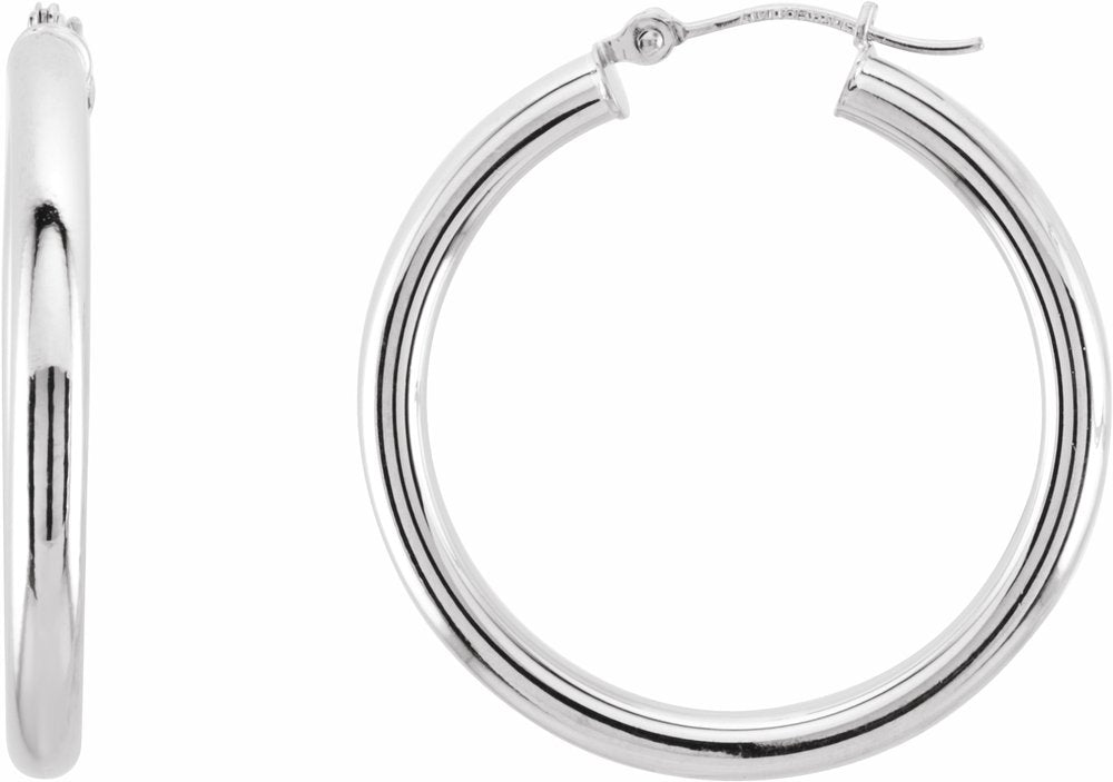 14K White Gold Tube 30 mm Hoop Earrings