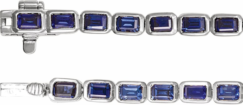 14K White Gold Lab-Grown Blue Sapphire Line 7" Bracelet