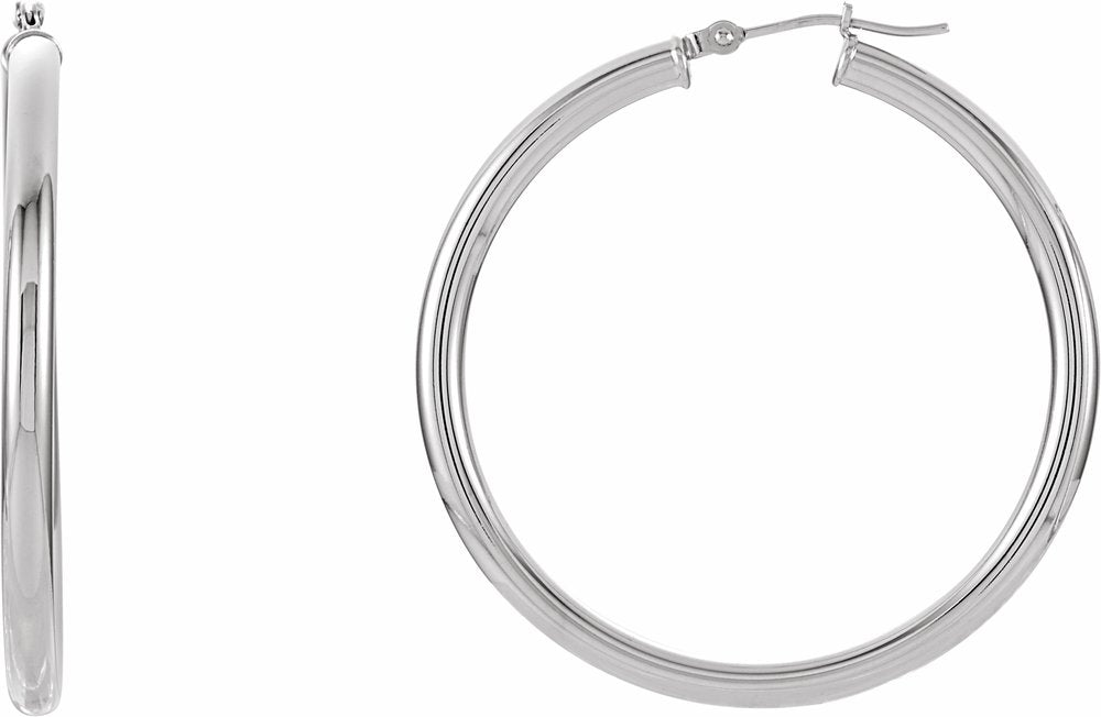 14K White Gold Tube 40 mm Hoop Earrings