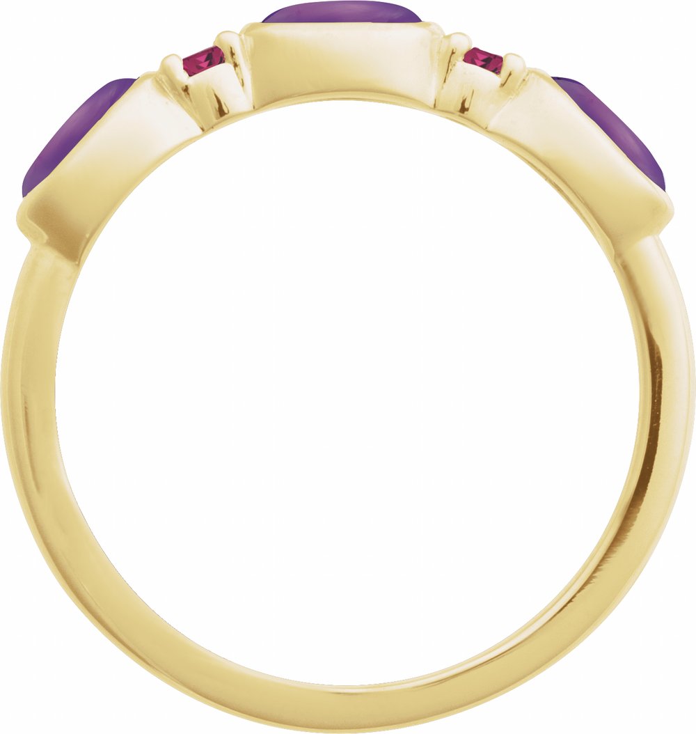 14K Yellow Gold Natural Amethyst & Natural Pink Tourmaline Stackable Ring