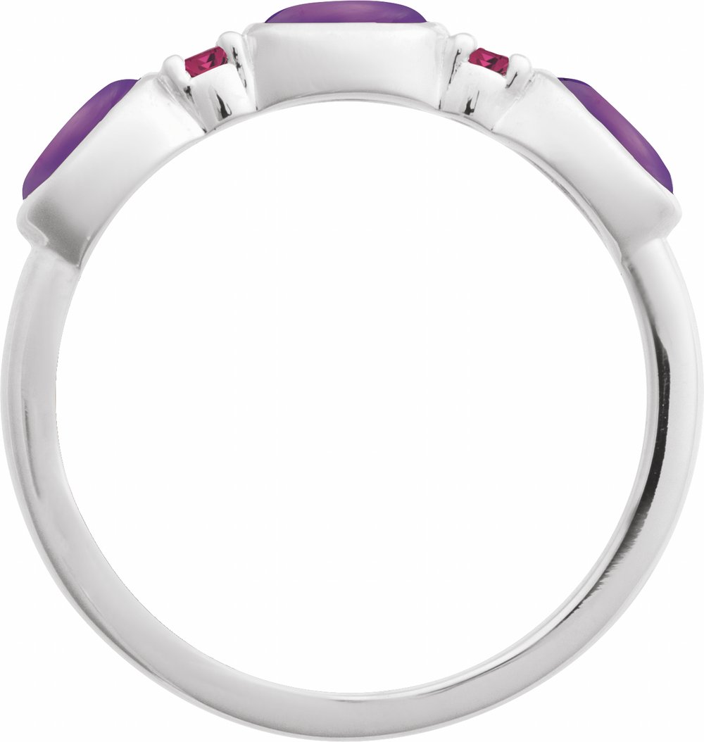 Sterling Silver Natural Amethyst & Natural Pink Tourmaline Stackable Ring