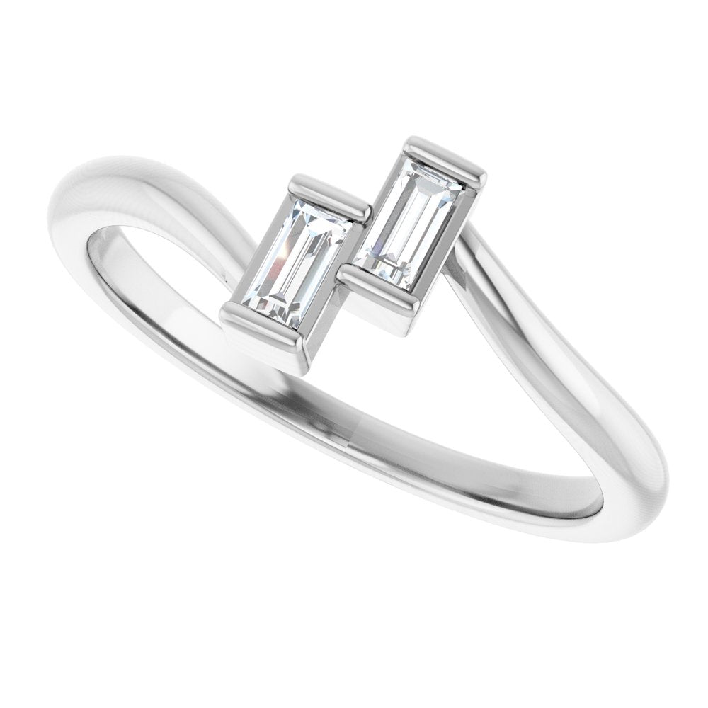 14K White Gold 1/8 CTW Natural Diamond Two Stone Ring