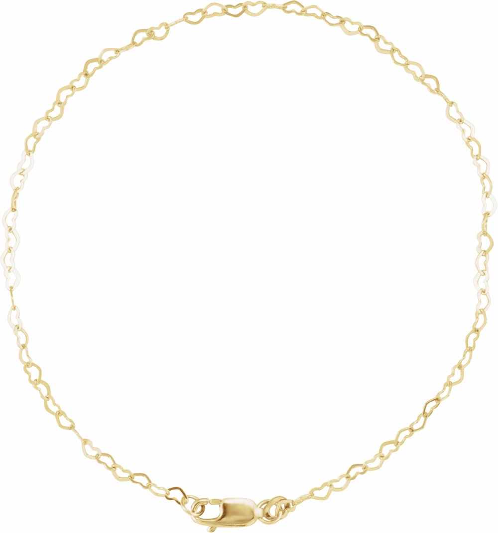 14K Yellow Gold 1.9 mm Heart 7" Chain
