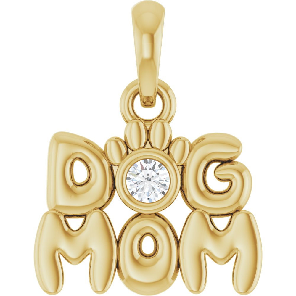 14K Yellow Gold .03 CT Natural Diamond Dog Mom Pendant