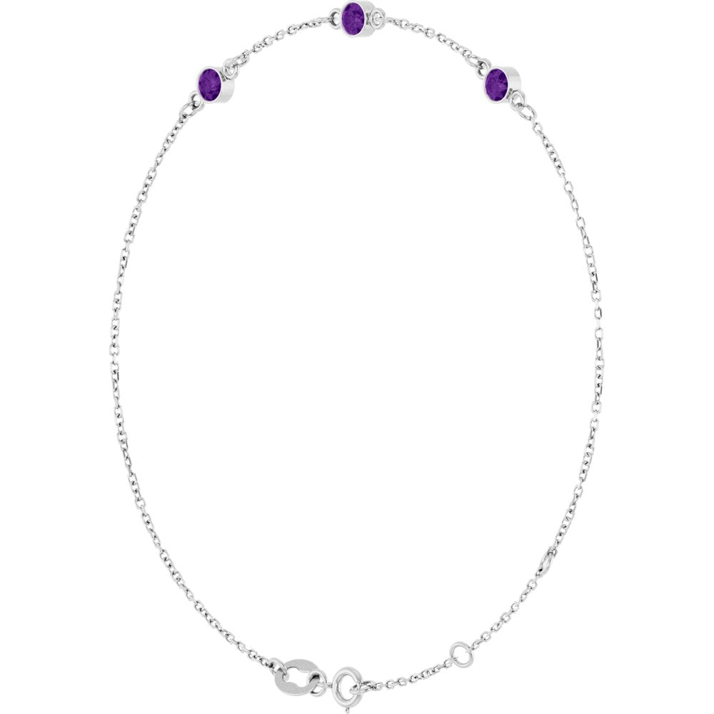 Sterling Silver Natural Amethyst Bezel-Set 3-Stone 6 1/2-7 1/2" Bracelet