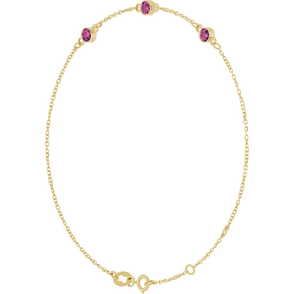 14K Yellow Gold Natural Pink Tourmaline Bezel-Set 3-Stone 6 1/2-7 1/2" Bracelet