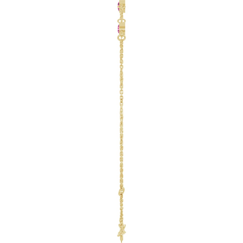 14K Yellow Gold Natural Pink Tourmaline Bezel-Set 3-Stone 6 1/2-7 1/2" Bracelet
