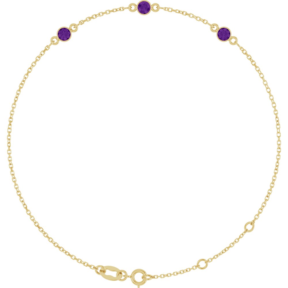 14K Yellow Gold Natural Amethyst Bezel-Set 3-Stone 6 1/2-7 1/2" Bracelet