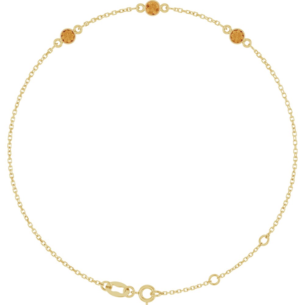 14K Yellow Gold Natural Citrine Bezel-Set Three-Stone 6 1/2-7 1/2" Bracelet
