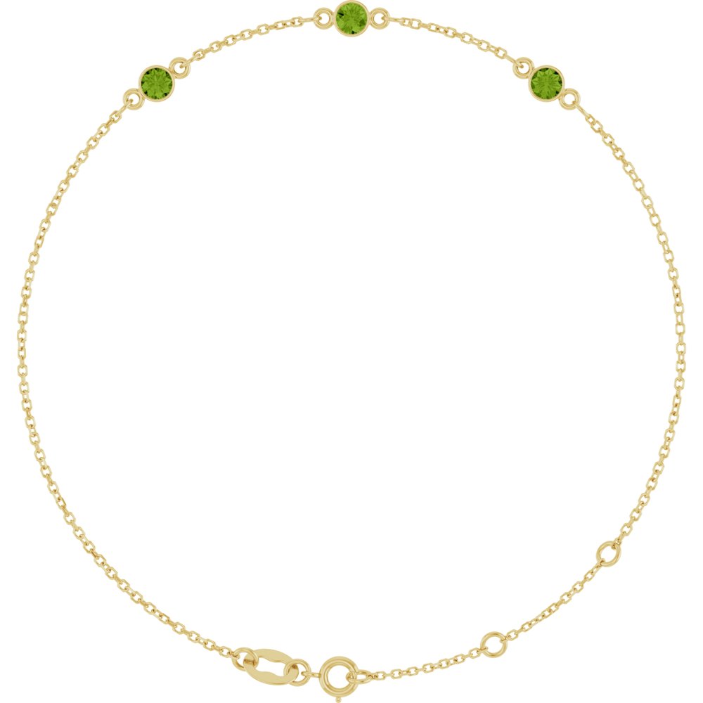14K Yellow Gold Natural Peridot Bezel-Set 3-Stone 6 1/2-7 1/2" Bracelet