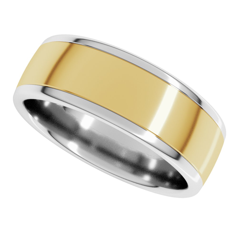 14K White/Yellow 7 mm Comfort-Fit Standard Weight European-Style Band Size 10