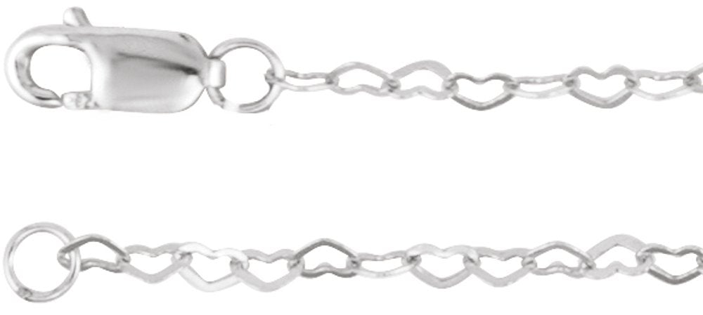 14K White Gold 1.9 mm Heart 7" Chain
