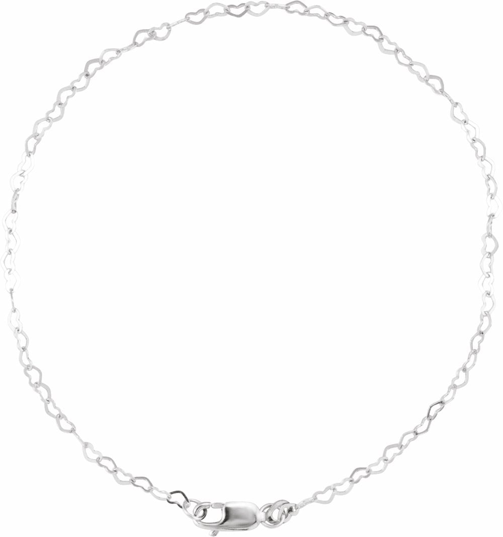 14K White Gold 1.9 mm Heart 7" Chain