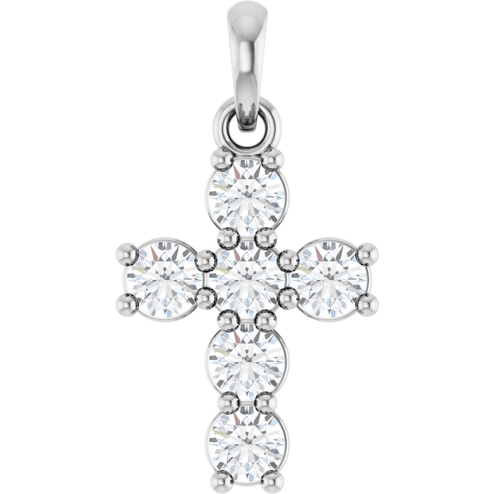 14K White Gold 1/2 CTW Natural Diamond Cross Pendant