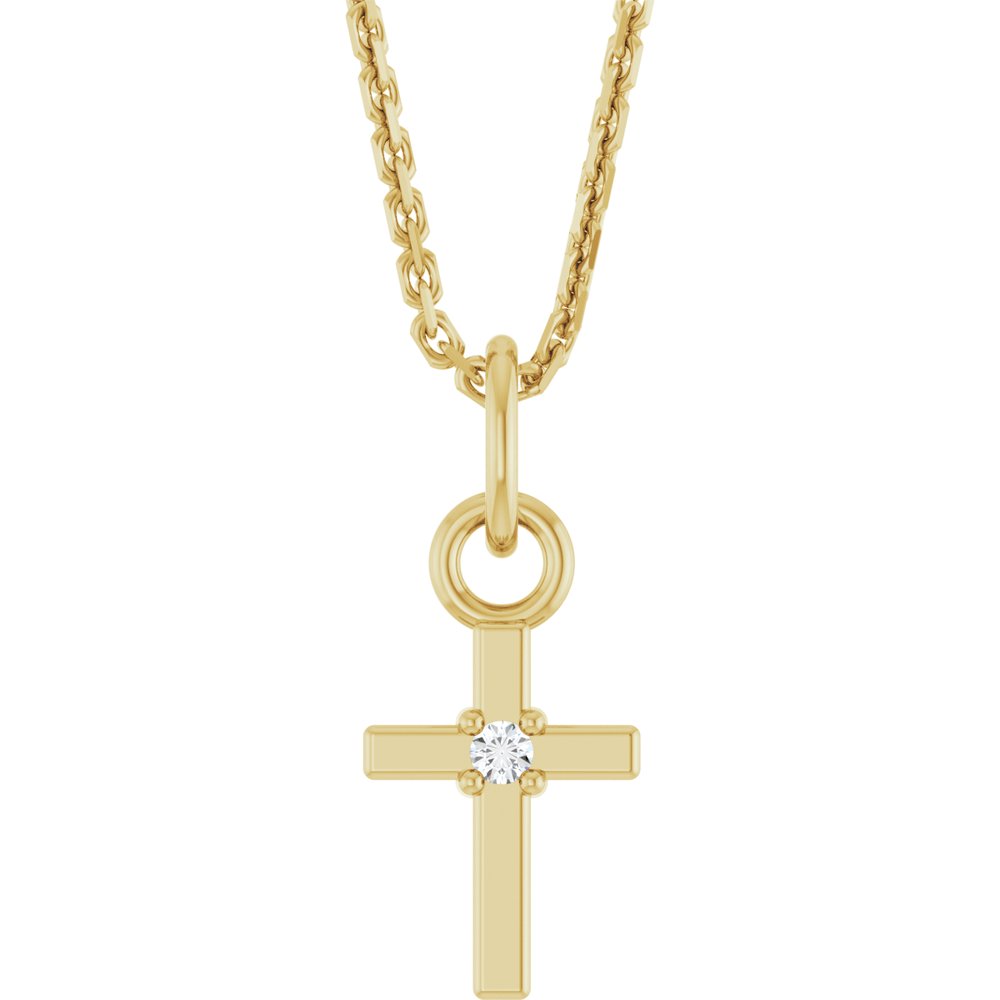 14K Yellow Gold .005 CT Natural Diamond Cross 16" Necklace