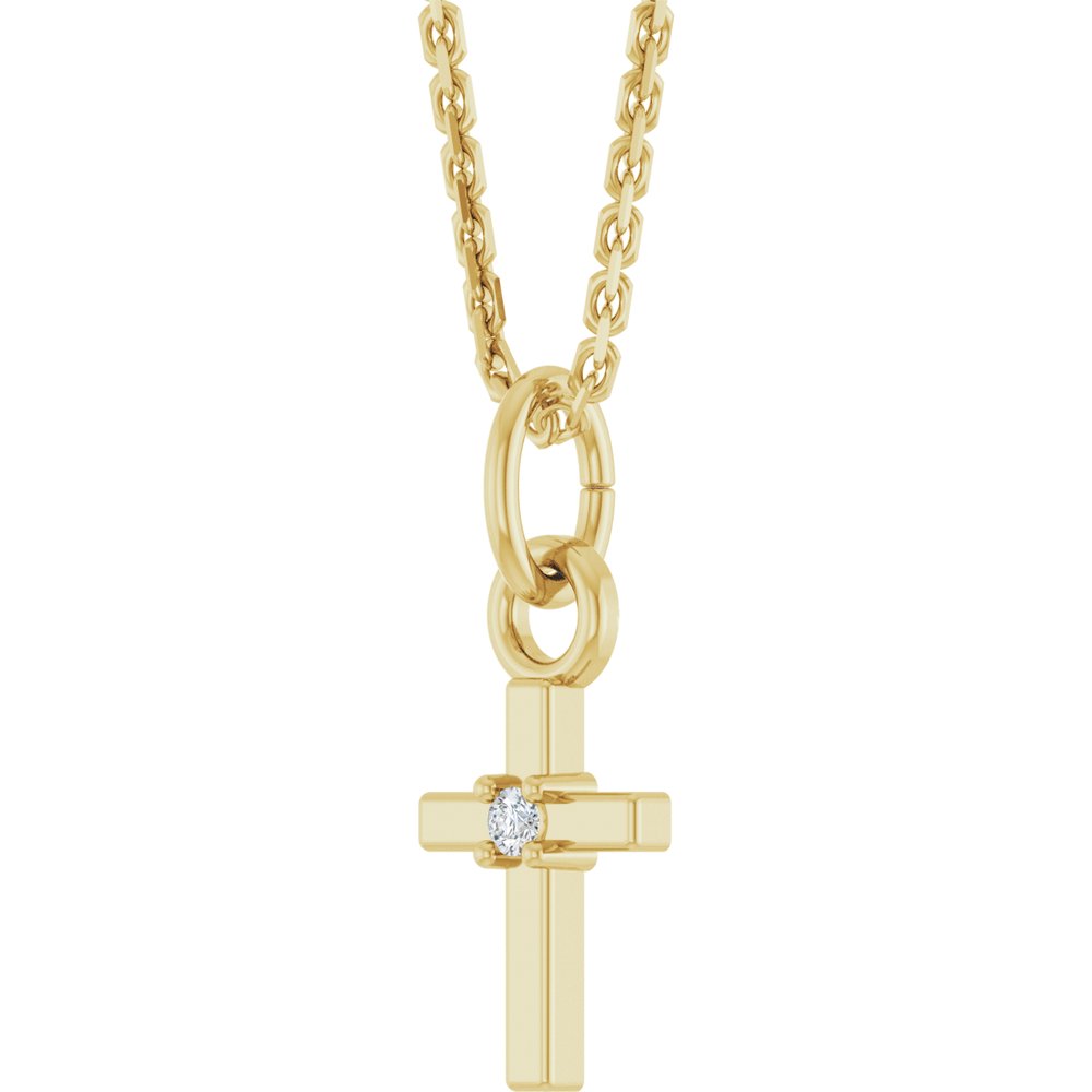 14K Yellow Gold .005 CT Natural Diamond Cross 16" Necklace