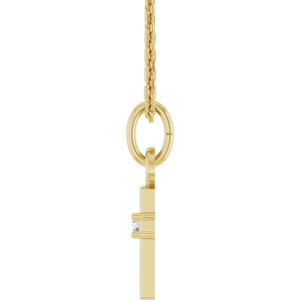14K Yellow Gold .005 CT Natural Diamond Cross 16" Necklace