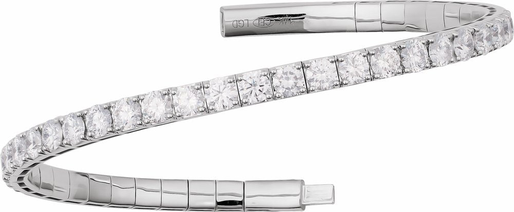14K White Gold 5 CTW Lab-Grown Diamond Flexible Bangle 7" Bracelet