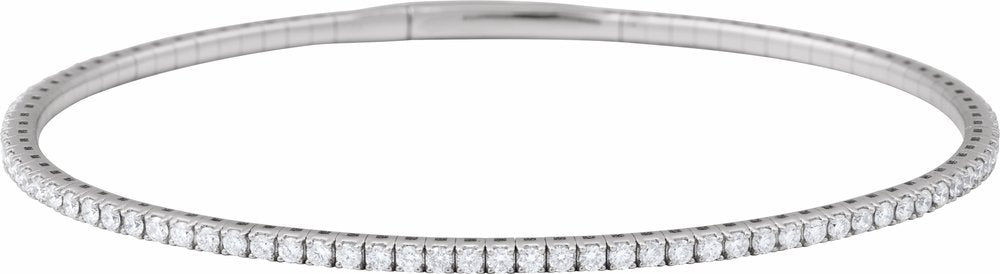 14K White Gold 1 1/2 CTW Natural Diamond Flexible Bangle 7" Bracelet
