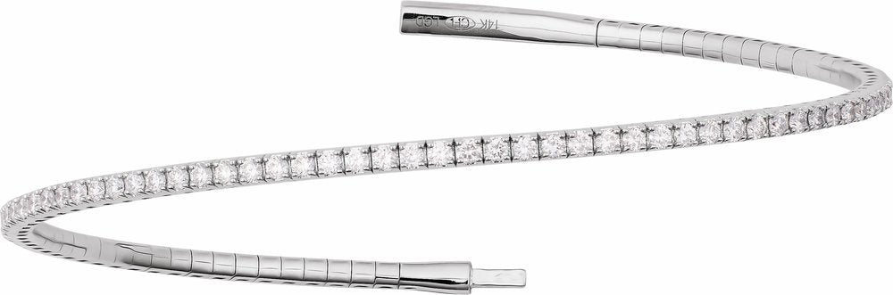 14K White Gold 1 1/2 CTW Natural Diamond Flexible Bangle 7" Bracelet