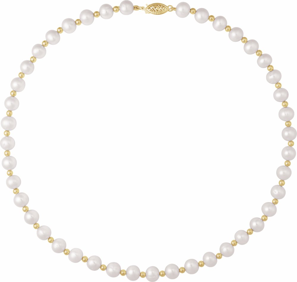 14K Yellow Gold Cultured White Freshwater Pearl 18" Necklace