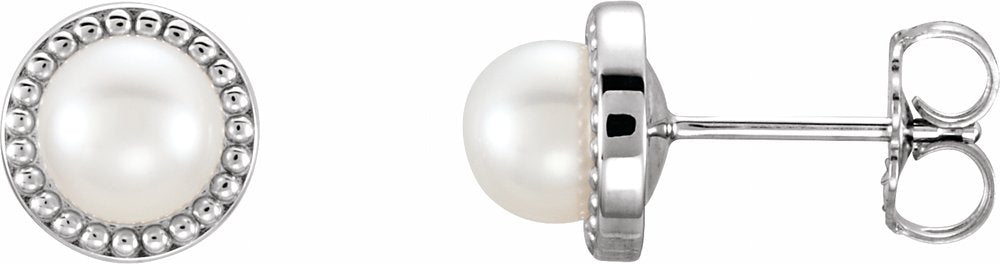 14K White Gold 5.5-6 mm Cultured White Freshwater Pearl Earrings