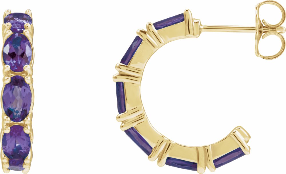 14K Yellow Gold Natural Amethyst 18.2 mm Hoop Earrings
