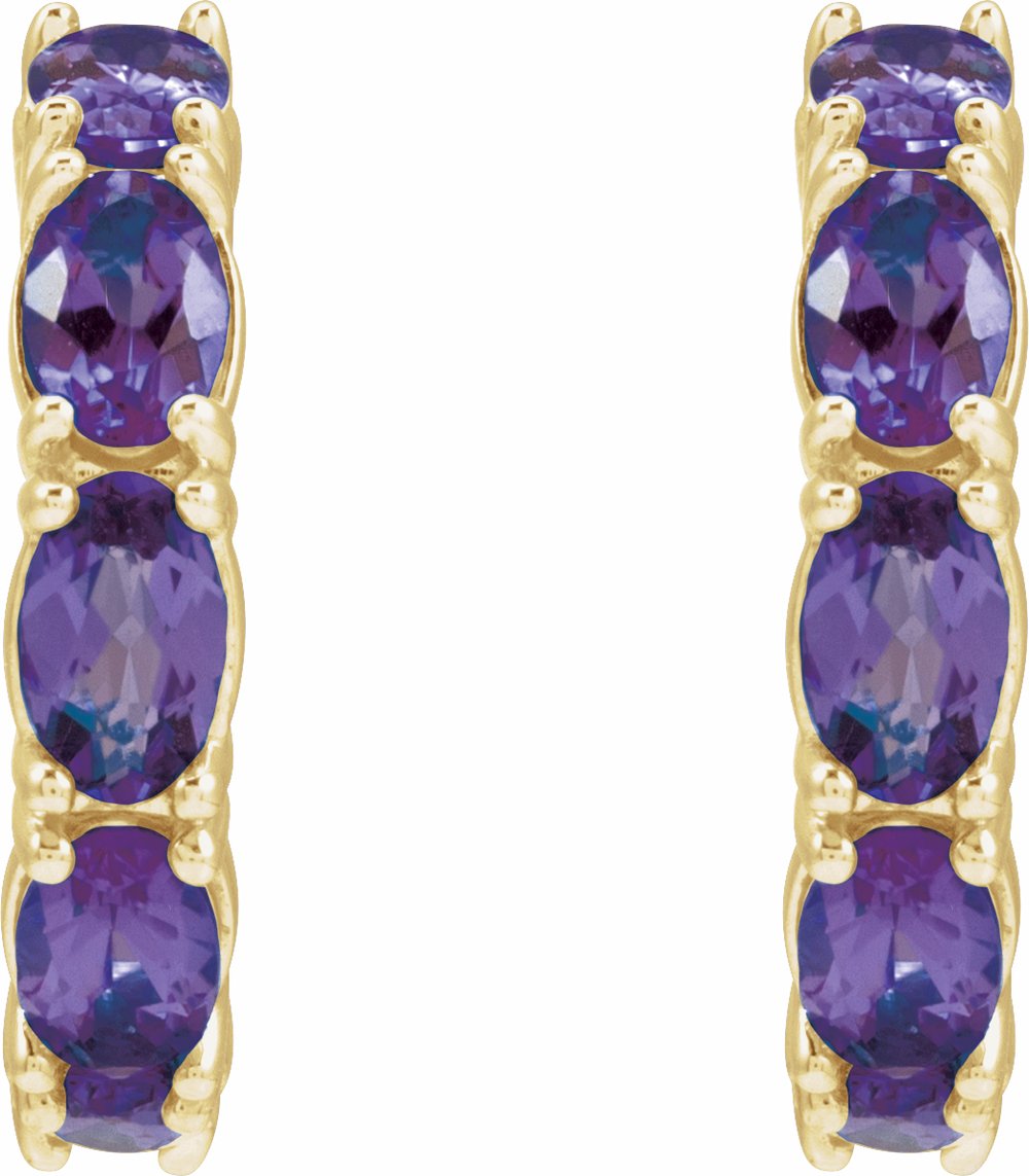 14K Yellow Gold Natural Amethyst 18.2 mm Hoop Earrings