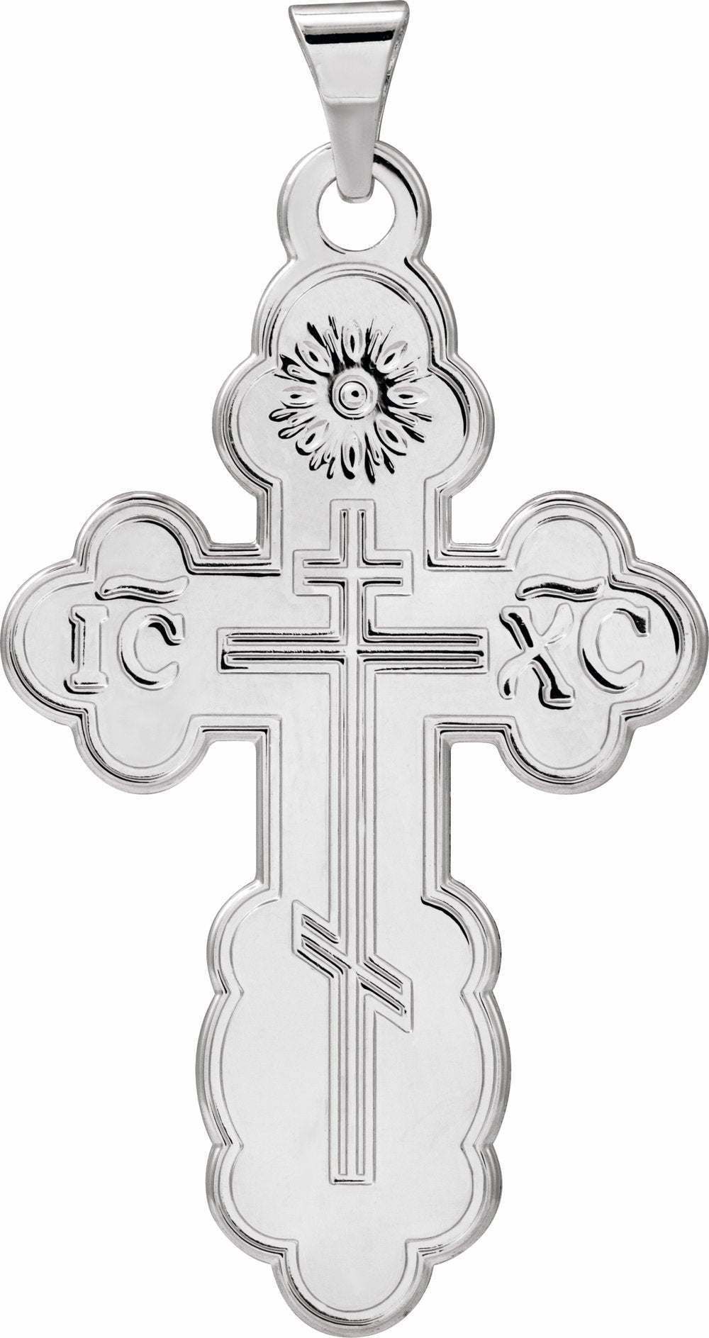 14K White Gold 32x21 mm Orthodox Cross Pendant
